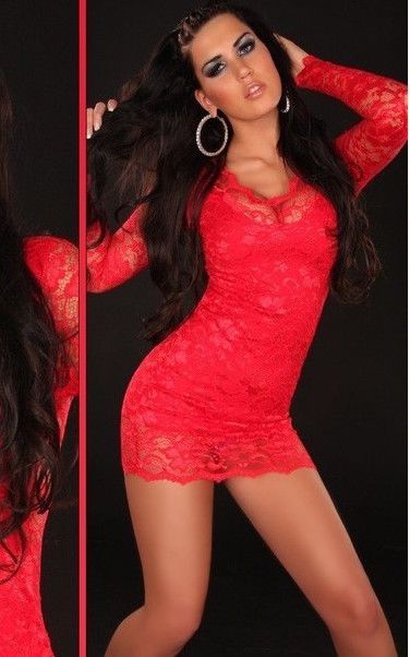 Red Double Layer Lace and Satin Mini Dress